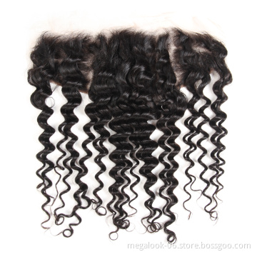 Brazilian Virgin Hair Natural Black Color Deep Wave Transparent Swiss Lace Frontal